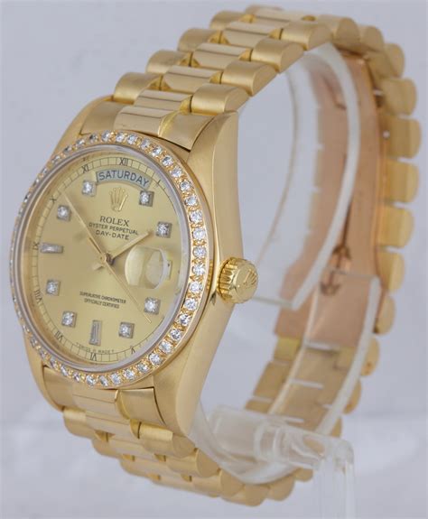 rolex day-date 36mm w/ aftermarket diamond bezel|18k presidential Rolex diamond bezel.